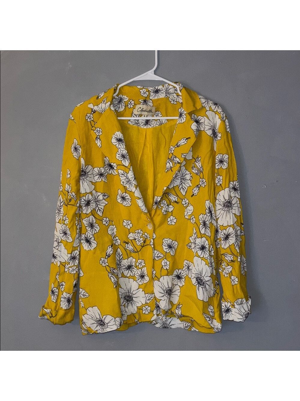 Cleobella Anthropologie Yellow Floral Viscose Blouse Button Front Women’s Size S